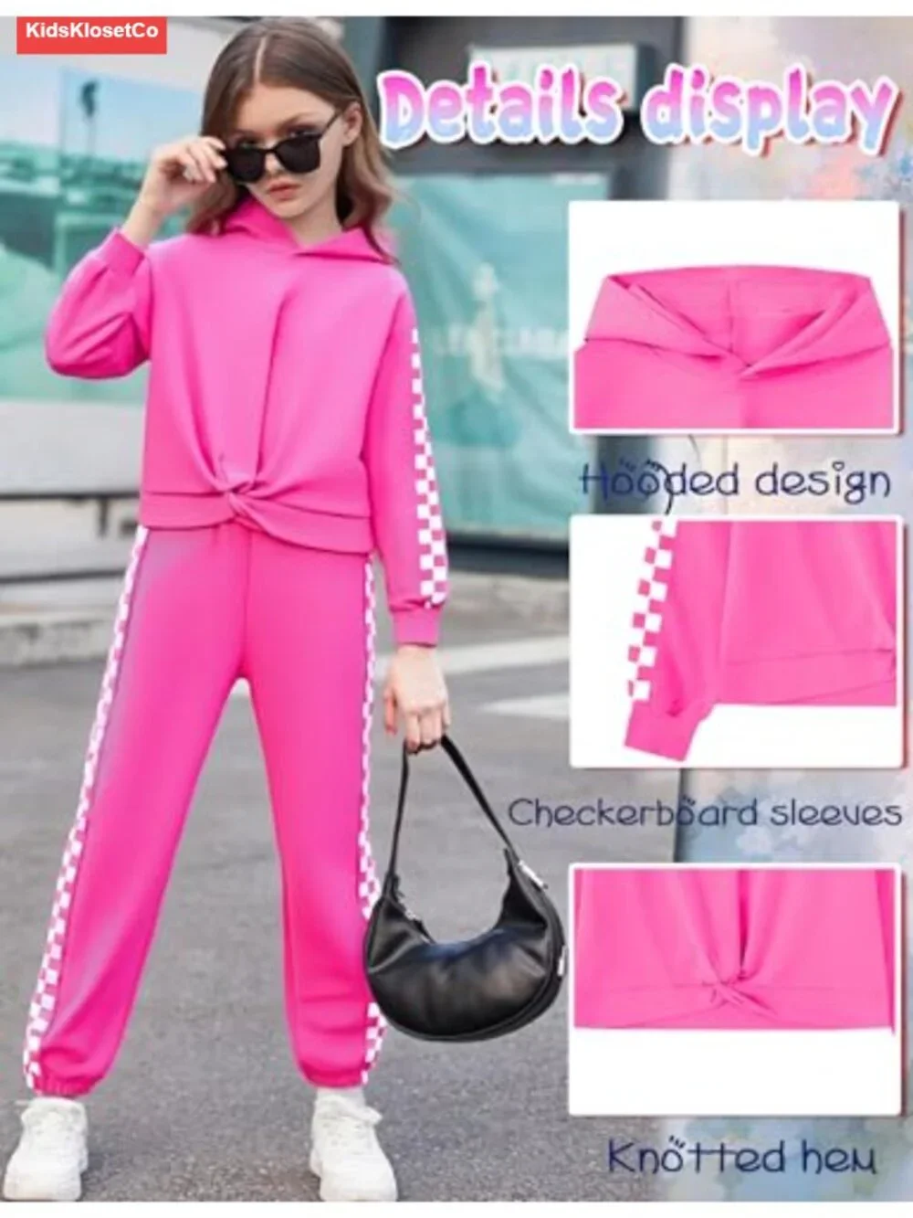 Girls 2 Piece Tracksuit Set Checkerboard Hoodie & Jogger Lounge Outfit 6-16Y